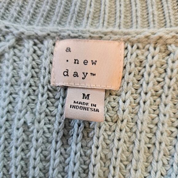 A New Day Cardigan Sweater Women's M Turquoise Ribbed V Neck Preppy Casual Gorp - Picture 4 of 6